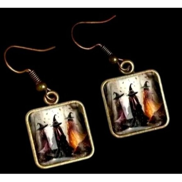 Macbeth Three Witches Earrings Halloween Supernatural Power Dark Force Literatur - Picture 3 of 12